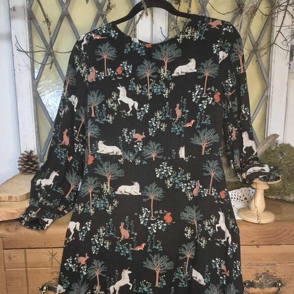 🍄50% Long Sleeve Black Midi Dress Unicorn - Picture 2 of 13
